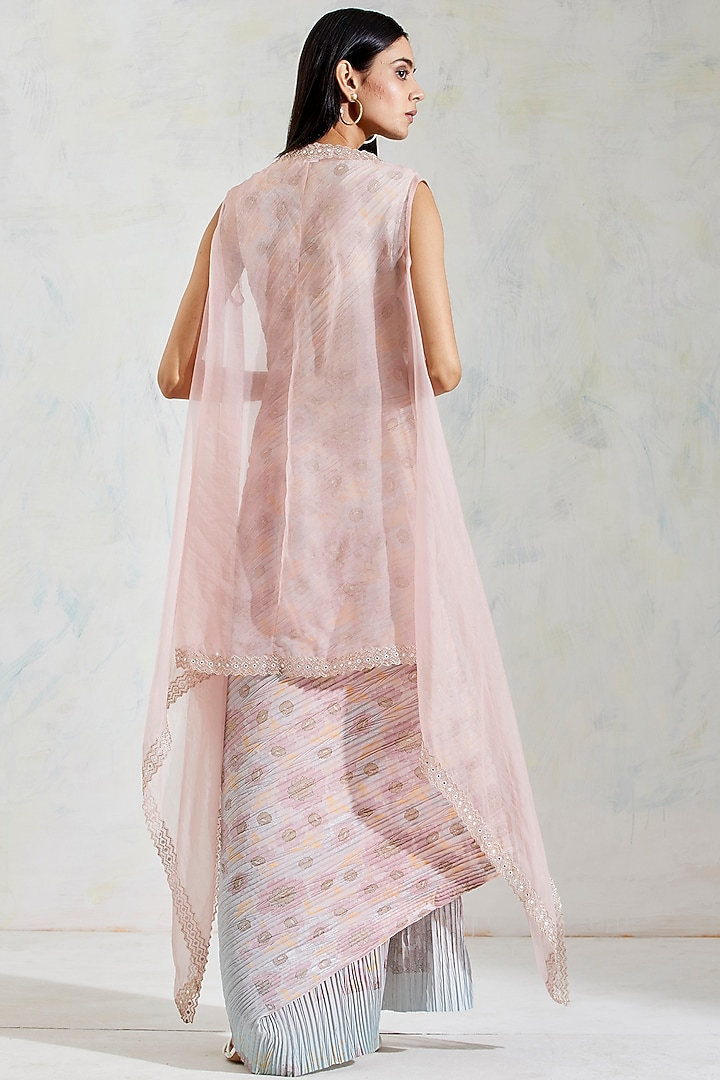 Pink Embroidered Cape With Dress by Kavita Bhartia at Pernia's Pop Up Shop