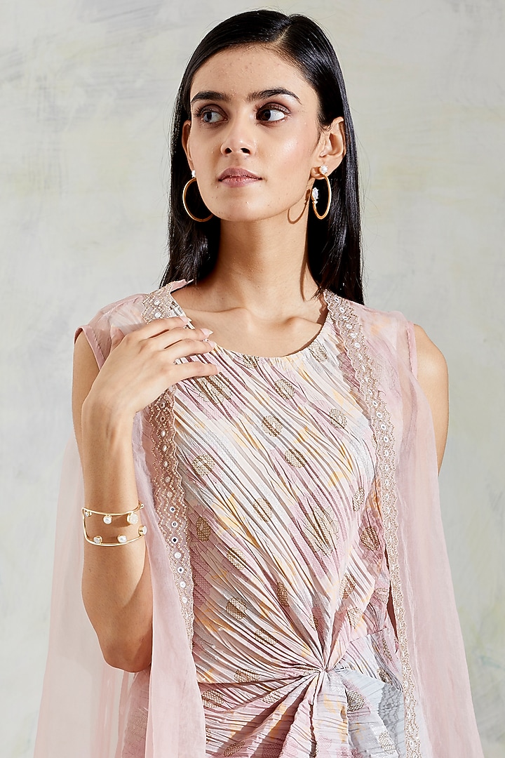 Pink Embroidered Cape With Dress by Kavita Bhartia at Pernia's Pop Up Shop