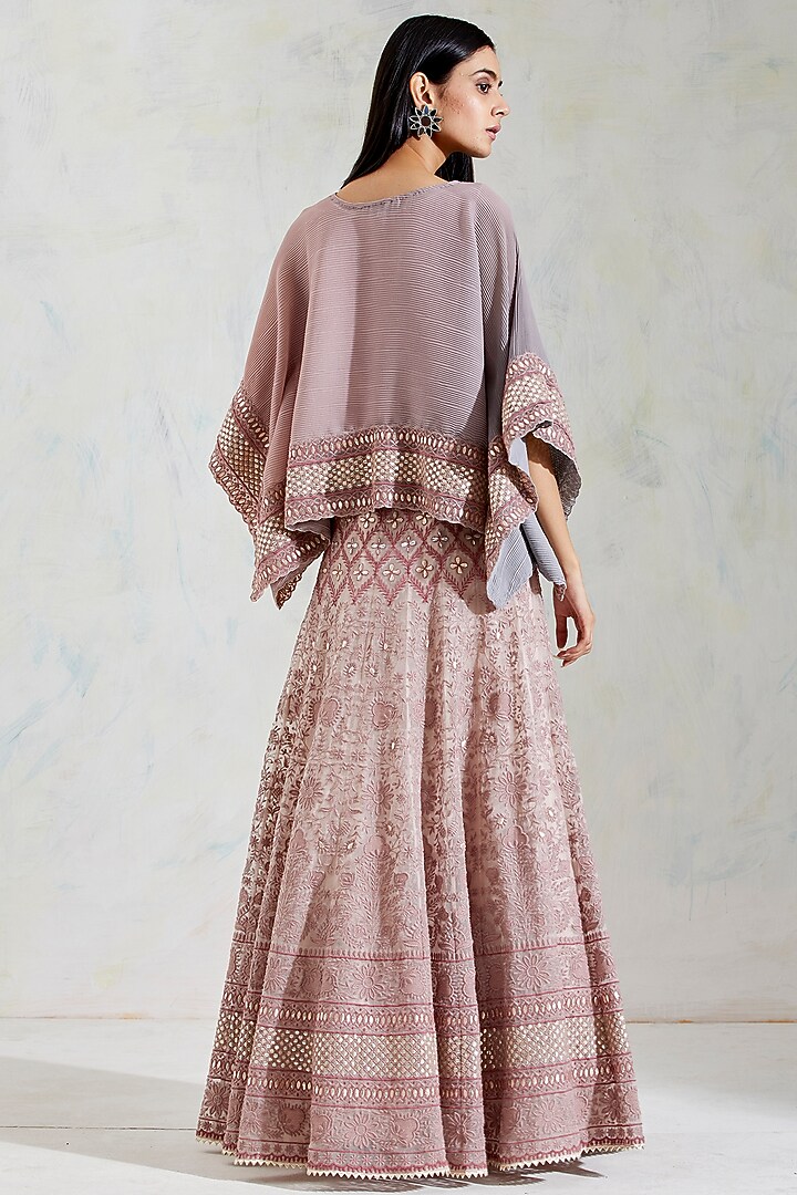 Pink & Grey Shaded Embroidered Skirt Set by Kavita Bhartia at Pernia's Pop Up Shop