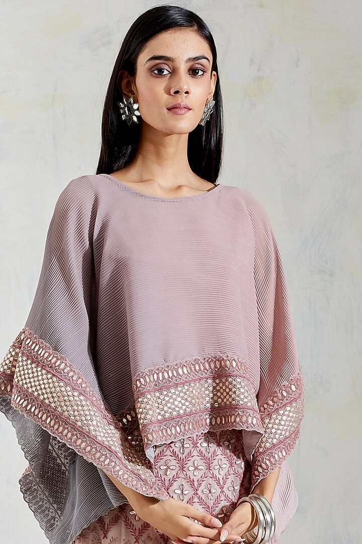 Pink & Grey Shaded Embroidered Skirt Set by Kavita Bhartia at Pernia's Pop Up Shop