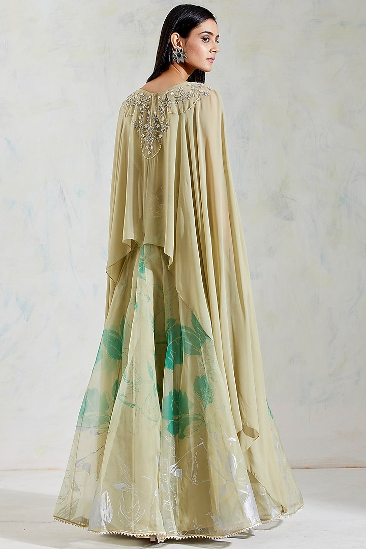 Green Hand Block Printed Skirt Set by Kavita Bhartia at Pernia's Pop Up Shop