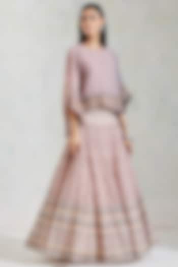 Pink & Grey Shaded Zari Embroidered Skirt Set by Kavita Bhartia