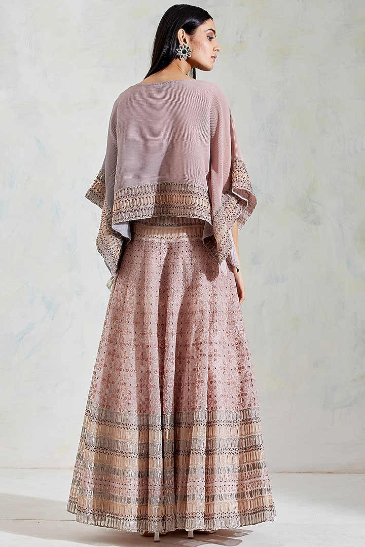 Pink & Grey Shaded Zari Embroidered Skirt Set by Kavita Bhartia at Pernia's Pop Up Shop