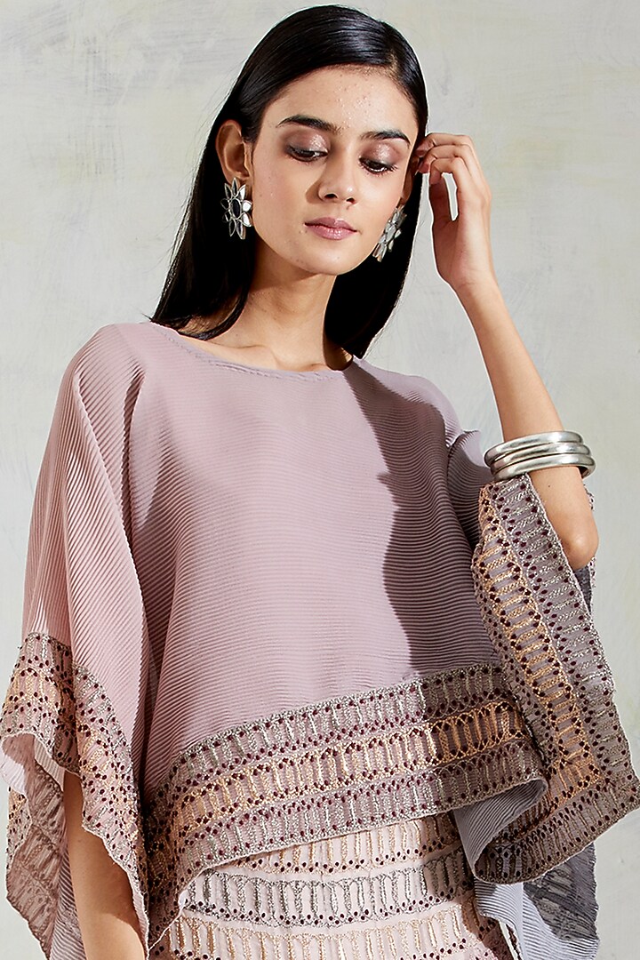 Pink & Grey Shaded Zari Embroidered Skirt Set by Kavita Bhartia at Pernia's Pop Up Shop