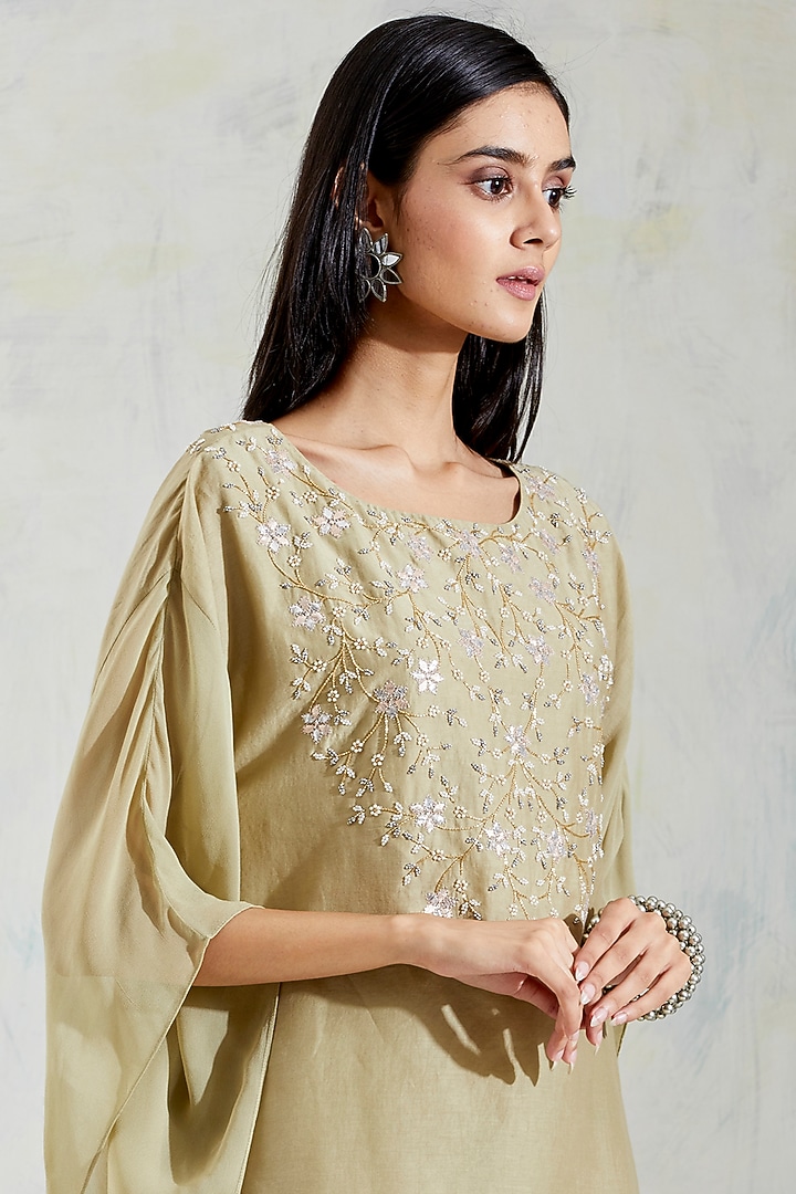 Green Rose Hand Block Printed Wedding Sharara Set by Kavita Bhartia at Pernia's Pop Up Shop