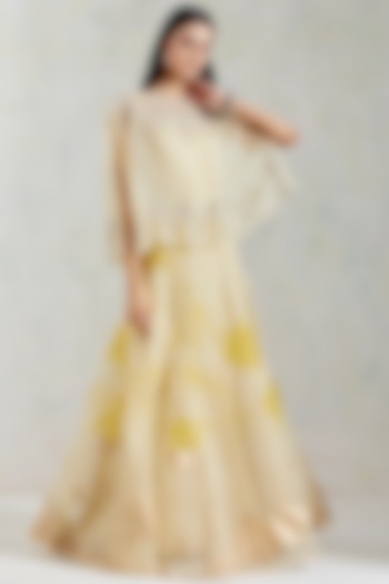 Yellow Rose Hand Block Printed Skirt Set by Kavita Bhartia