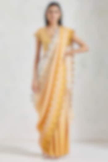 Yellow & Ivory Shaded Pre-Stitched Saree Set by Kavita Bhartia