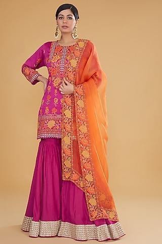Fuchsia Modal Silk Sharara Set by Kavita Bhartia