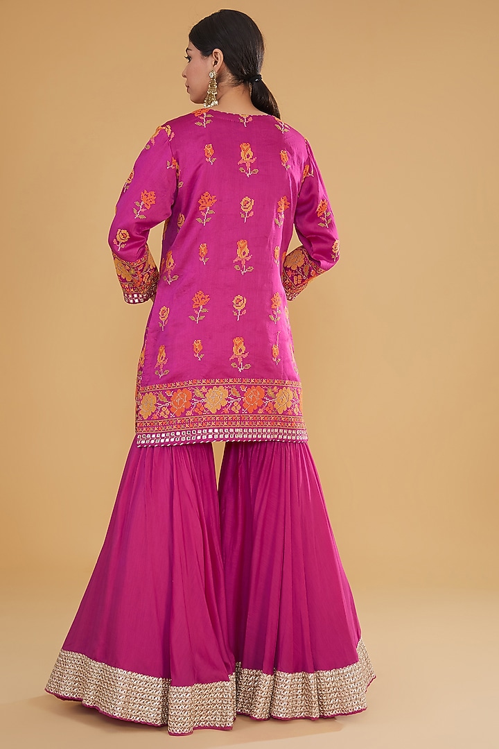 Fuchsia Modal Silk Wedding Sharara Set by Kavita Bhartia at Pernia's Pop Up Shop