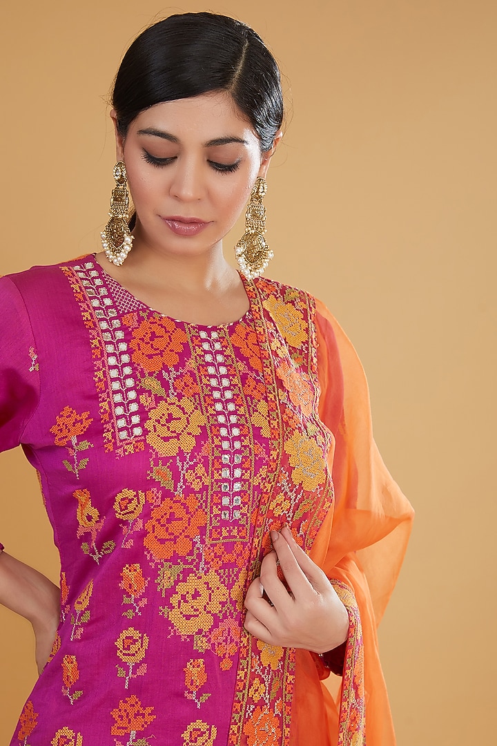 Fuchsia Modal Silk Wedding Sharara Set by Kavita Bhartia at Pernia's Pop Up Shop