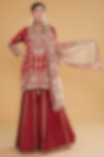 Red Modal Silk Sharara Set by Kavita Bhartia