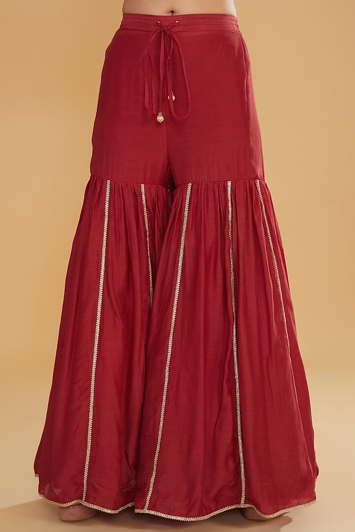 Red Modal Silk Wedding Sharara Set by Kavita Bhartia at Pernia's Pop Up Shop