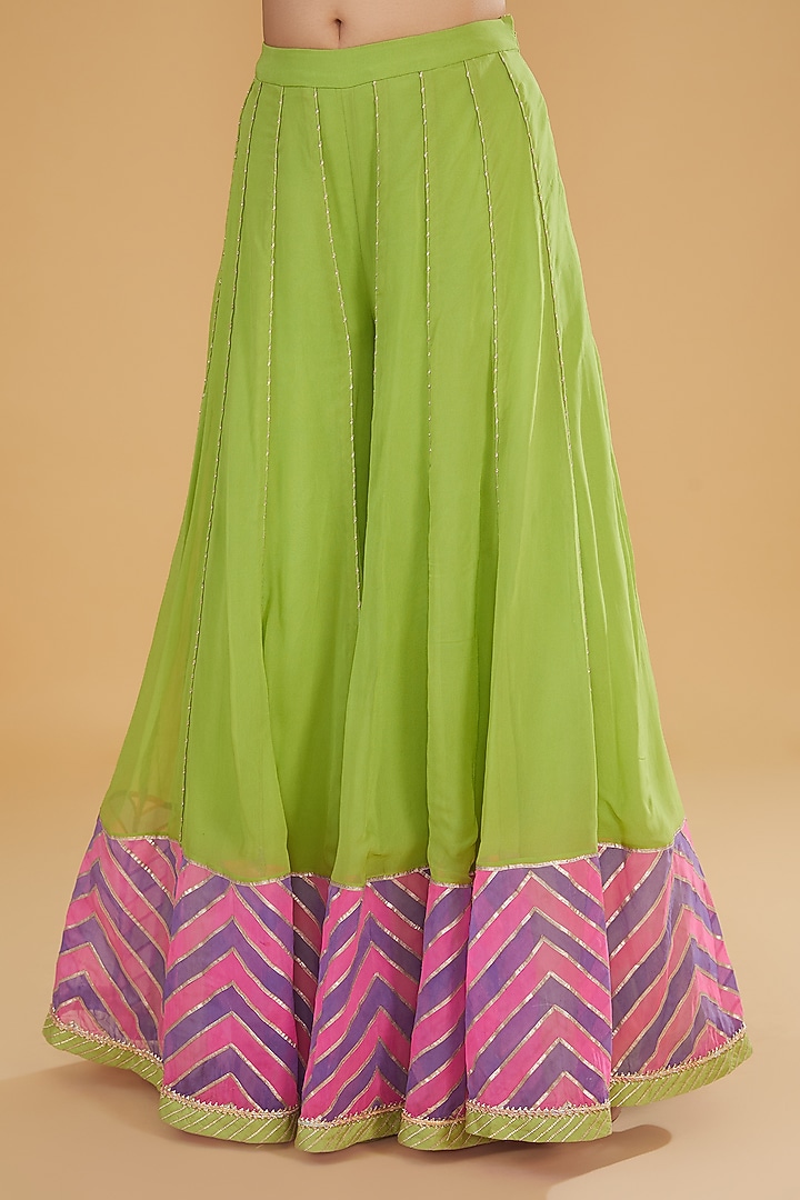 Lime Green Georgette Chevron Printed Wedding Sharara Set by Kavita Bhartia at Pernia's Pop Up Shop
