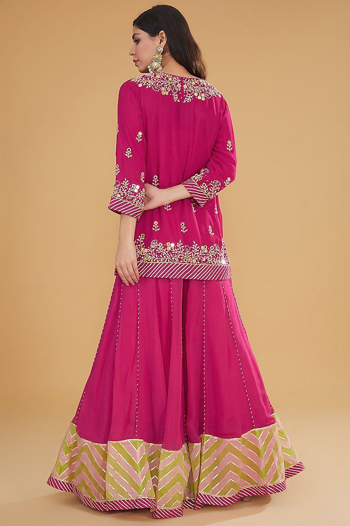 Fuchsia Georgette Chevron Printed Wedding Sharara Set by Kavita Bhartia at Pernia's Pop Up Shop