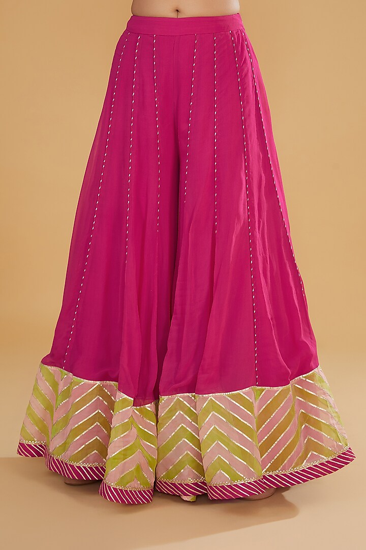 Fuchsia Georgette Chevron Printed Wedding Sharara Set by Kavita Bhartia at Pernia's Pop Up Shop