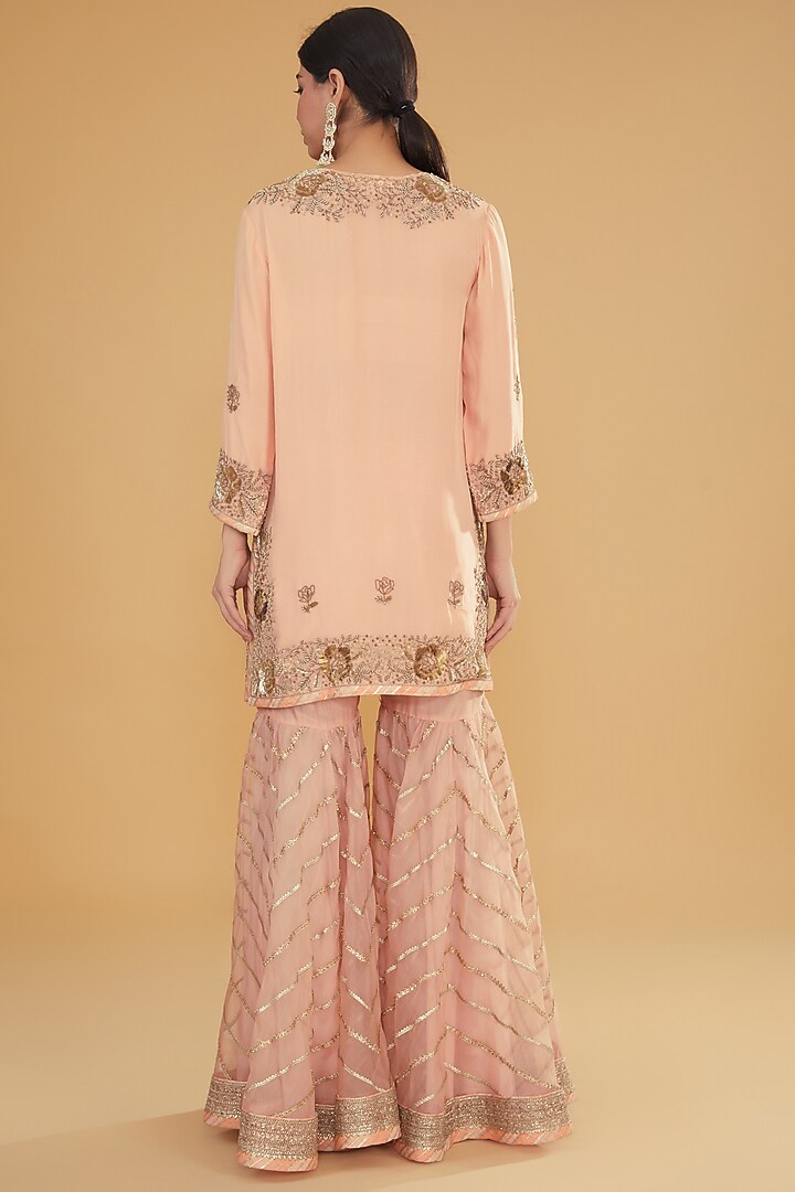 Peachy Pink Organza Gota Embroidered Bridal Sharara Set by Kavita Bhartia at Pernia's Pop Up Shop