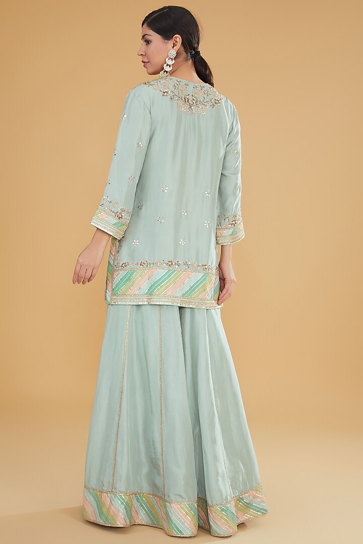 Sage Green Pure Silk Chevron Bridal Sharara Set by Kavita Bhartia at Pernia's Pop Up Shop