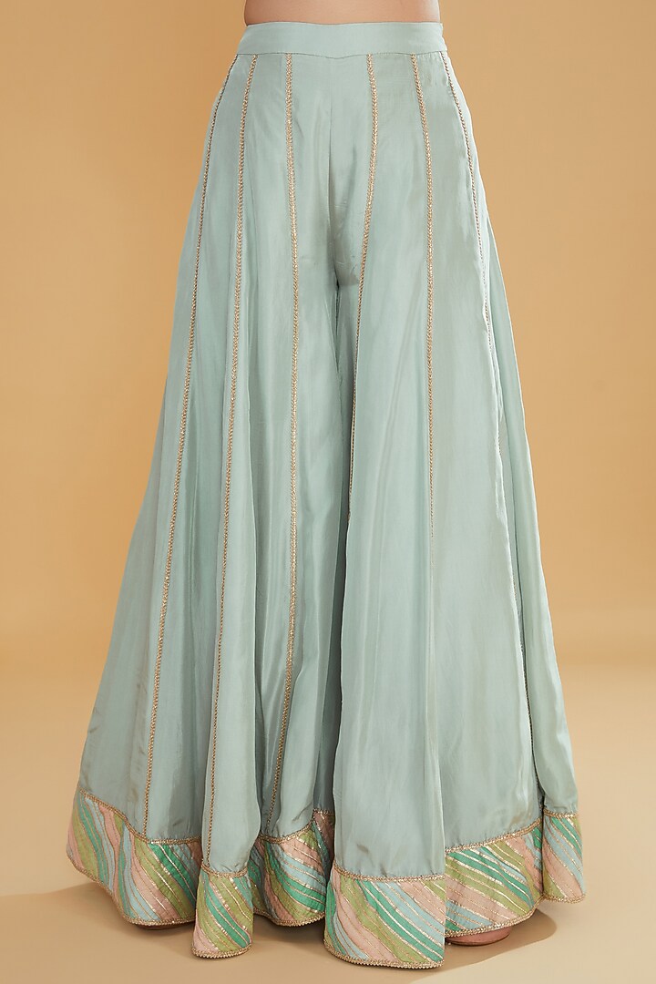 Sage Green Pure Silk Chevron Bridal Sharara Set by Kavita Bhartia at Pernia's Pop Up Shop