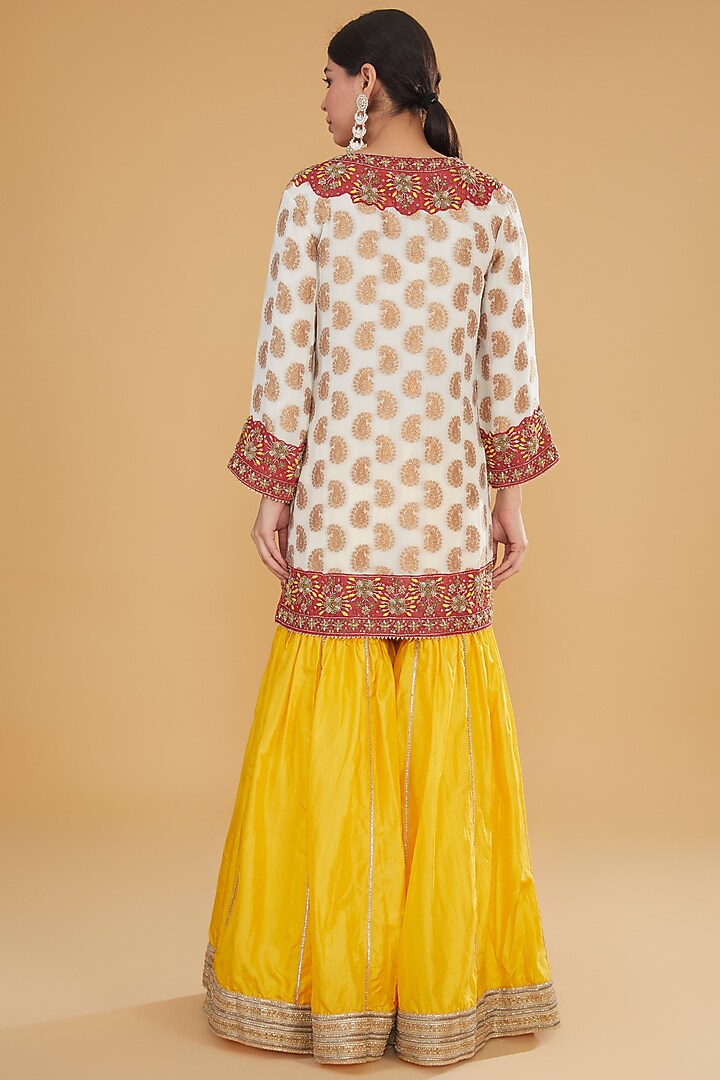 Yellow Brocade Silk Bridal Sharara Set by Kavita Bhartia at Pernia's Pop Up Shop