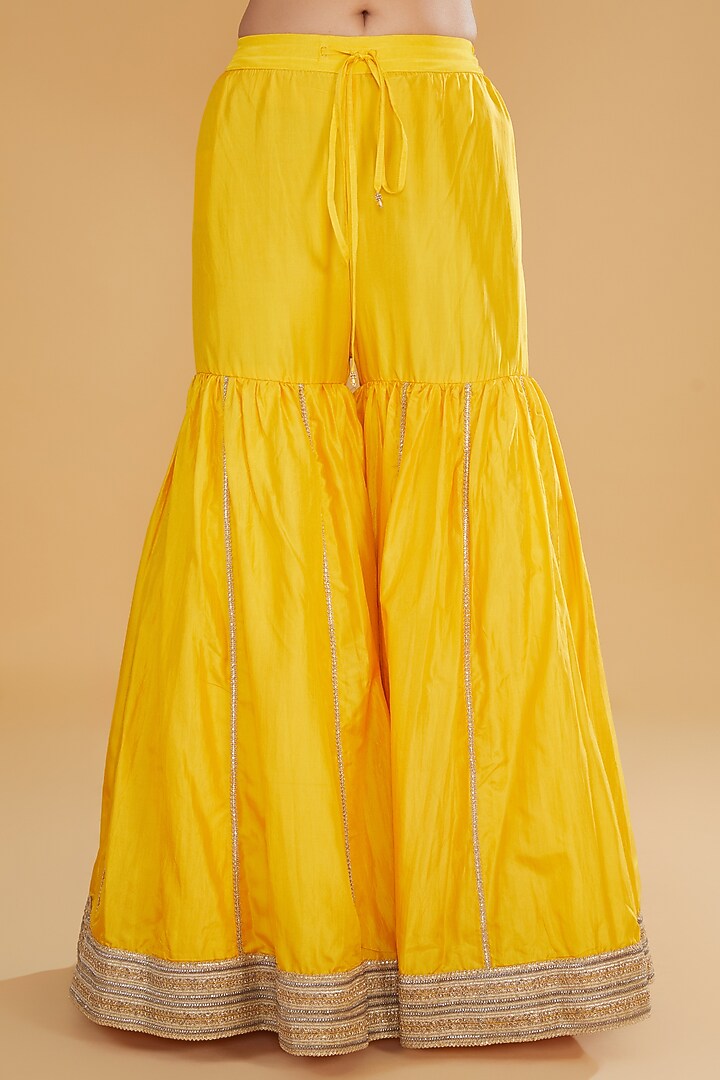Yellow Brocade Silk Bridal Sharara Set by Kavita Bhartia at Pernia's Pop Up Shop