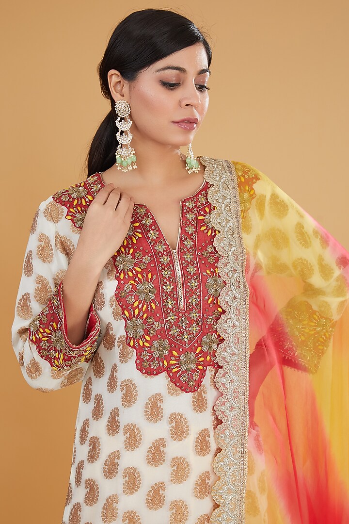 Yellow Brocade Silk Bridal Sharara Set by Kavita Bhartia at Pernia's Pop Up Shop