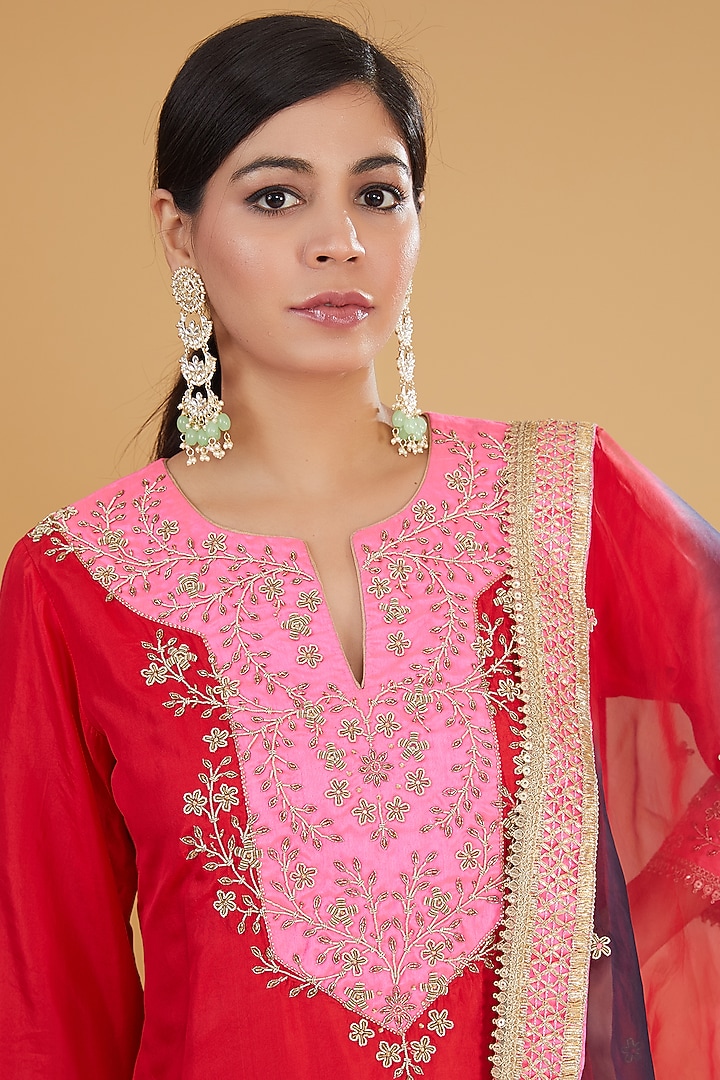 Navy Blue Pure Silk Hand Embroidered Bridal Sharara Set by Kavita Bhartia at Pernia's Pop Up Shop