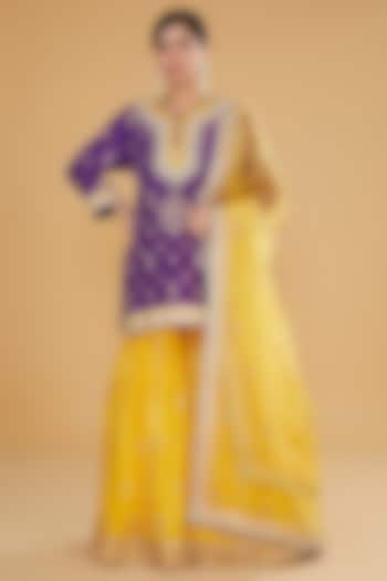 Mango Yellow Pure Silk Sharara Set by Kavita Bhartia