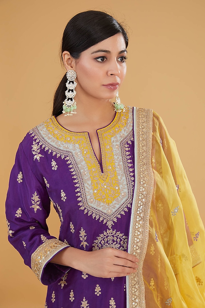 Mango Yellow Pure Silk Bridal Sharara Set by Kavita Bhartia at Pernia's Pop Up Shop