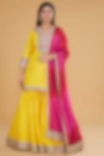 Mango Yellow Modal Silk Sharara Set by Kavita Bhartia