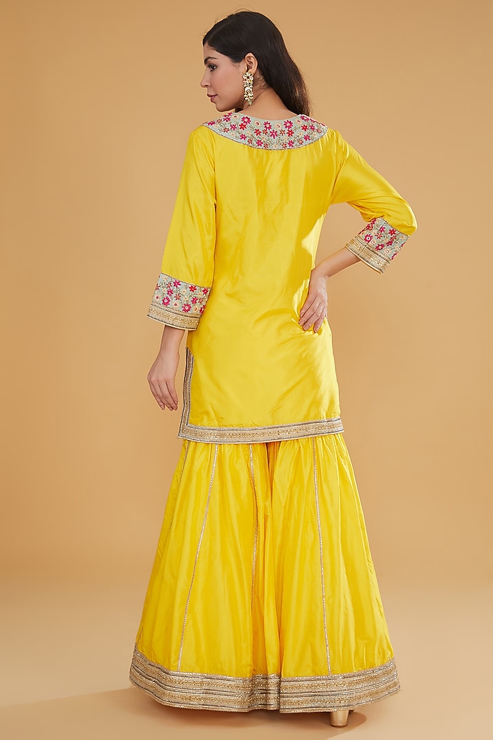 Mango Yellow Modal Silk Bridal Sharara Set by Kavita Bhartia at Pernia's Pop Up Shop
