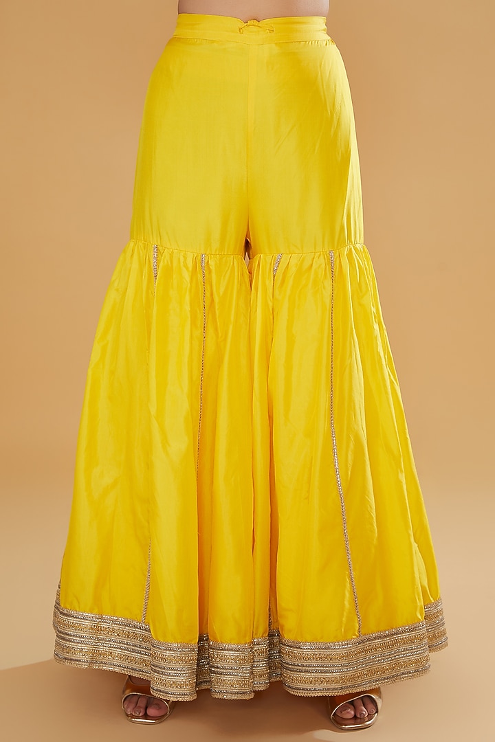 Mango Yellow Modal Silk Bridal Sharara Set by Kavita Bhartia at Pernia's Pop Up Shop
