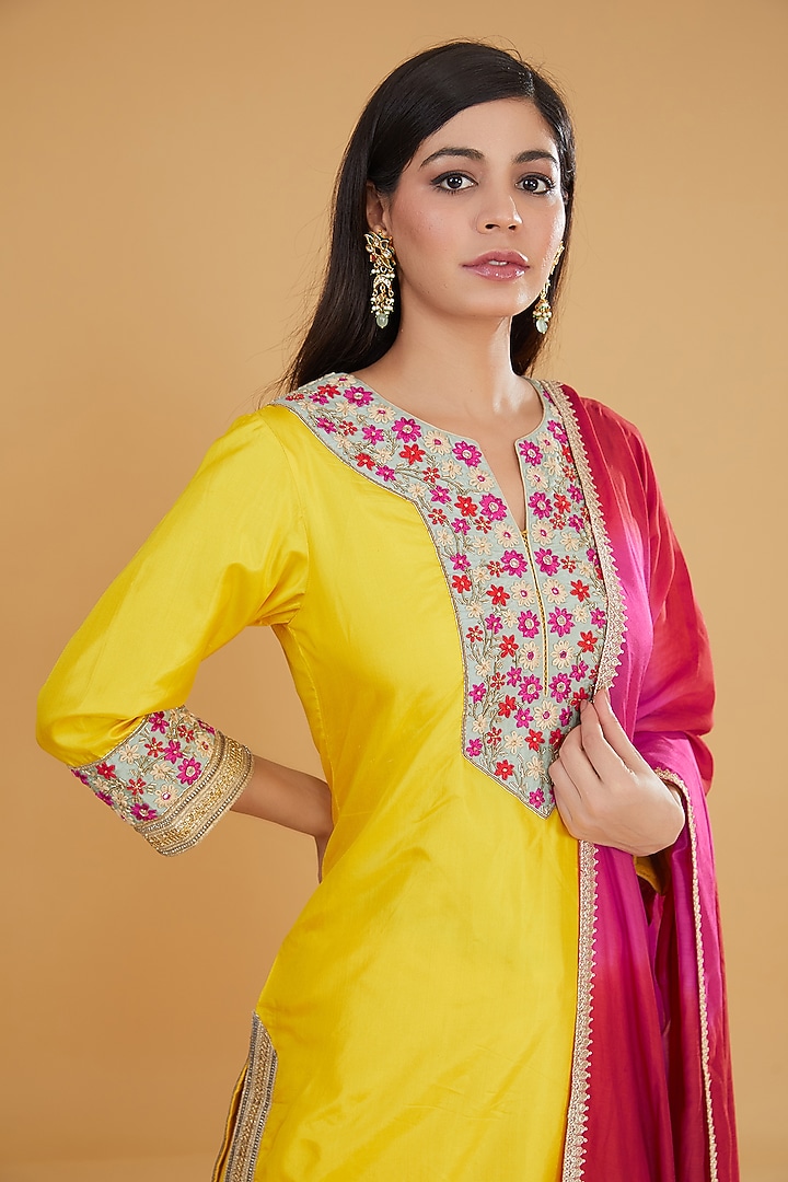 Mango Yellow Modal Silk Bridal Sharara Set by Kavita Bhartia at Pernia's Pop Up Shop