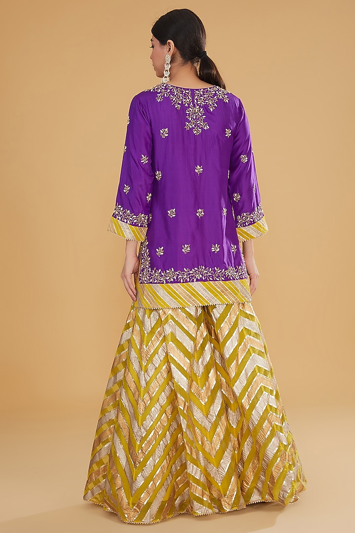Yellow Organza Chevron Bridal Sharara Set by Kavita Bhartia at Pernia's Pop Up Shop