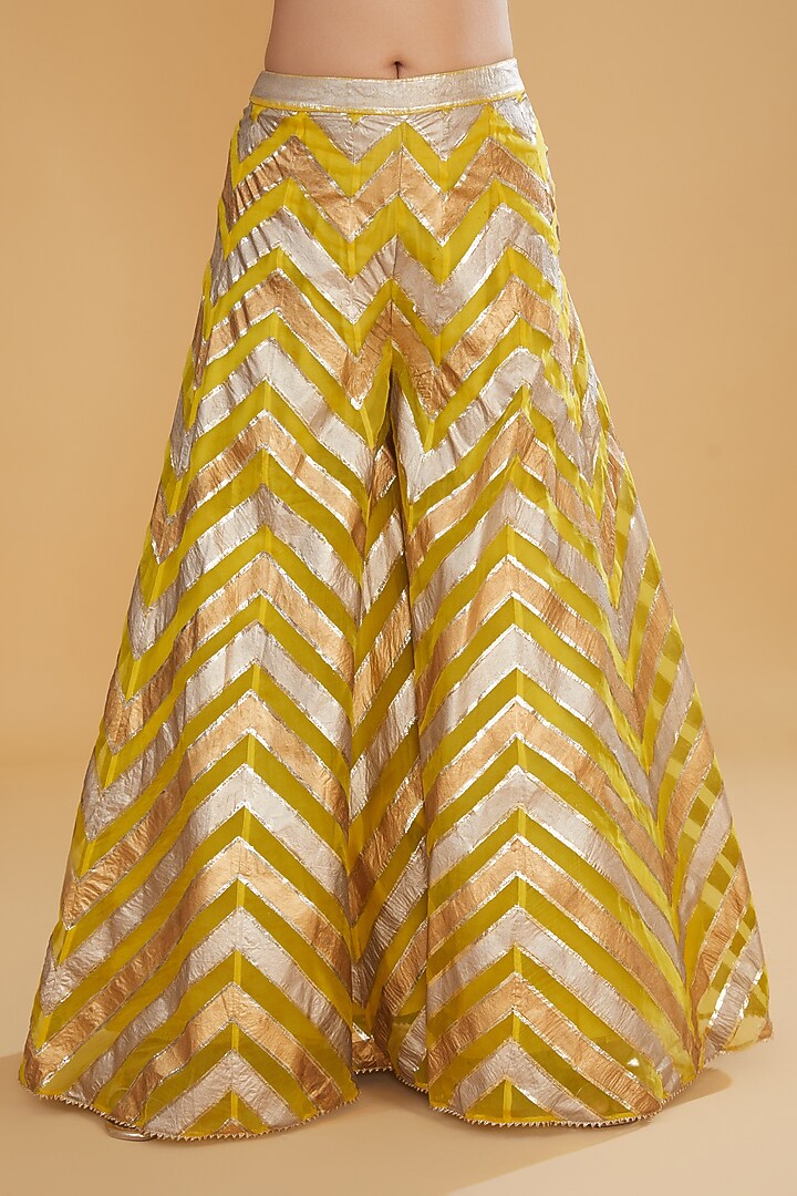 Yellow Organza Chevron Bridal Sharara Set by Kavita Bhartia at Pernia's Pop Up Shop