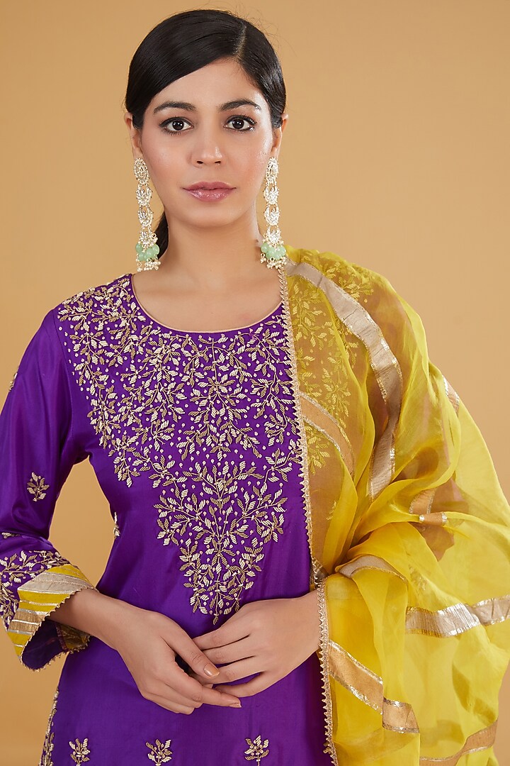 Yellow Organza Chevron Bridal Sharara Set by Kavita Bhartia at Pernia's Pop Up Shop