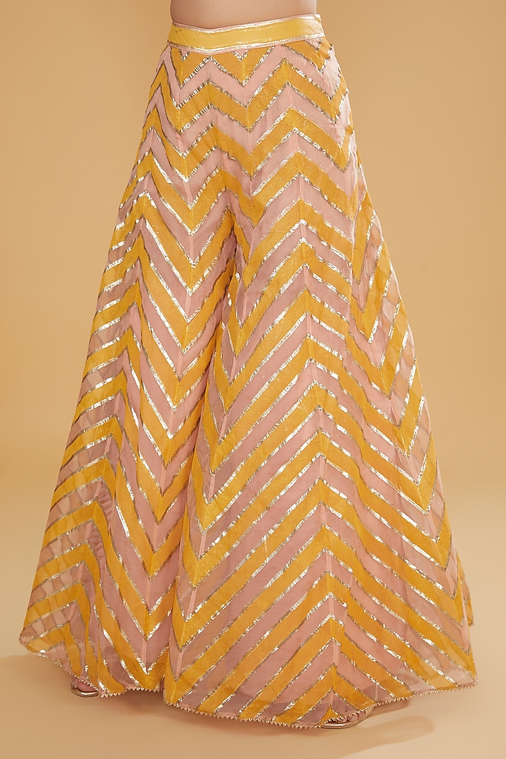 Peach Organza Chevron Bridal Sharara Set by Kavita Bhartia at Pernia's Pop Up Shop
