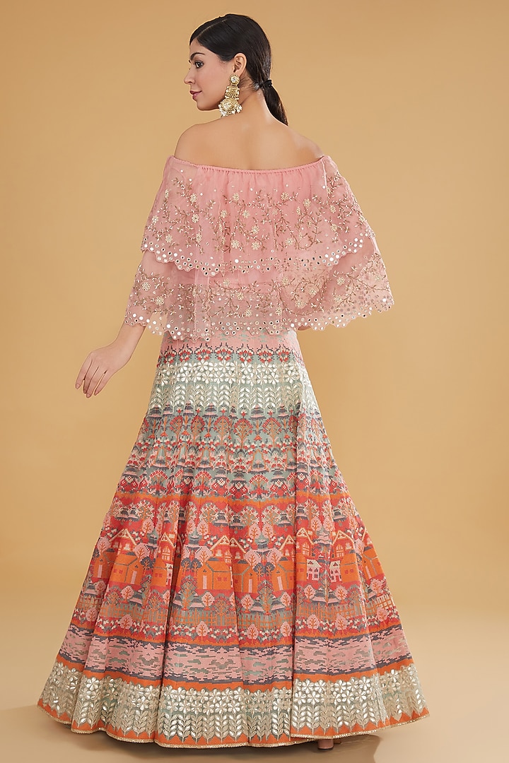 Multi-Colored Organza Cross-Stitched Embroidered Wedding Lehenga Set by Kavita Bhartia at Pernia's Pop Up Shop