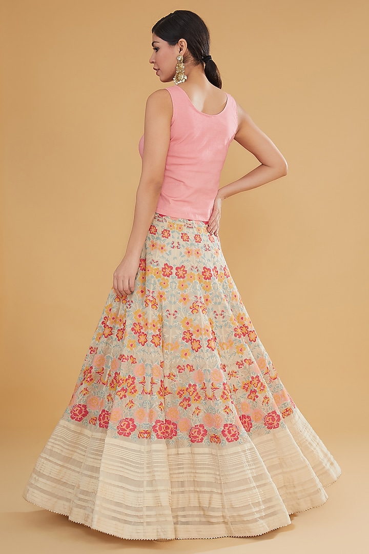 Multi-Colored Mukaish Georgette Floral Cross-Stitched Embroidered Wedding Lehenga Set by Kavita Bhartia at Pernia's Pop Up Shop