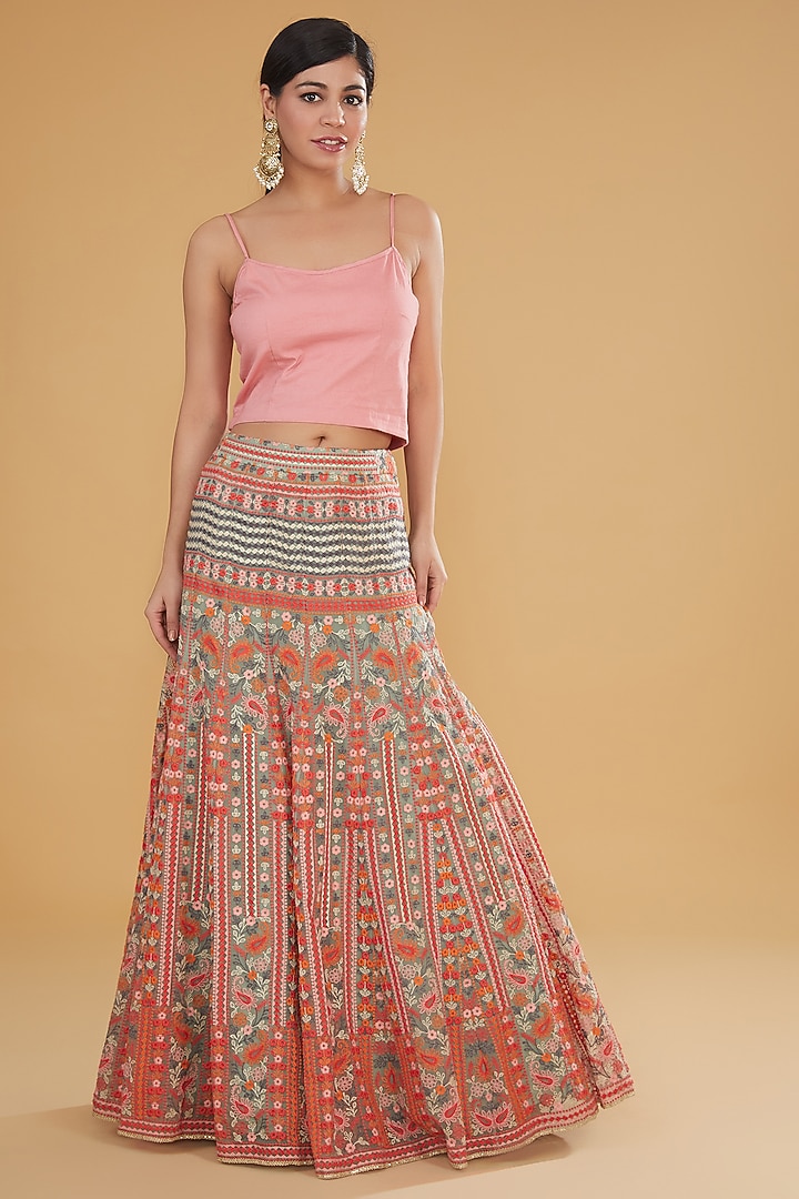 Multi-Colored Silk Organza Resham Embroidered Wedding Lehenga Set by Kavita Bhartia at Pernia's Pop Up Shop
