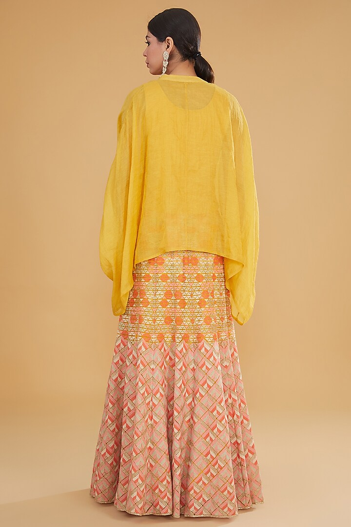 Multi-Colored Mesh Motif Cross-Stitched Embroidered Wedding Lehenga Set by Kavita Bhartia at Pernia's Pop Up Shop
