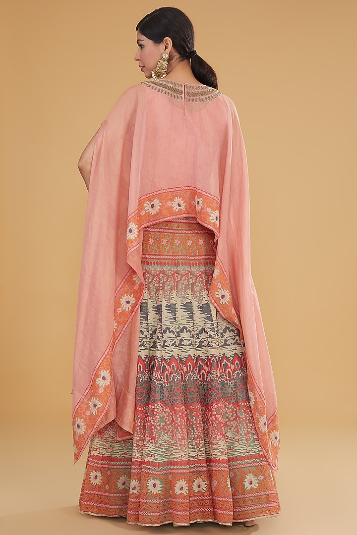 Multi-Colored Mesh Motif Cross-Stitched Embroidered Wedding Lehenga Set by Kavita Bhartia at Pernia's Pop Up Shop
