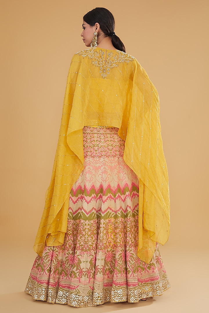 Multi-Colored Mesh Motif Cross-Stitched Embroidered Wedding Lehenga Set by Kavita Bhartia at Pernia's Pop Up Shop
