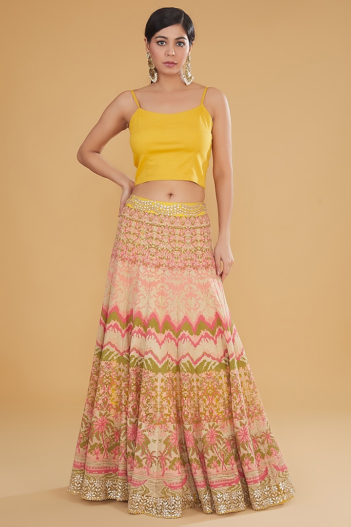 Multi-Colored Mesh Motif Cross-Stitched Embroidered Wedding Lehenga Set by Kavita Bhartia at Pernia's Pop Up Shop