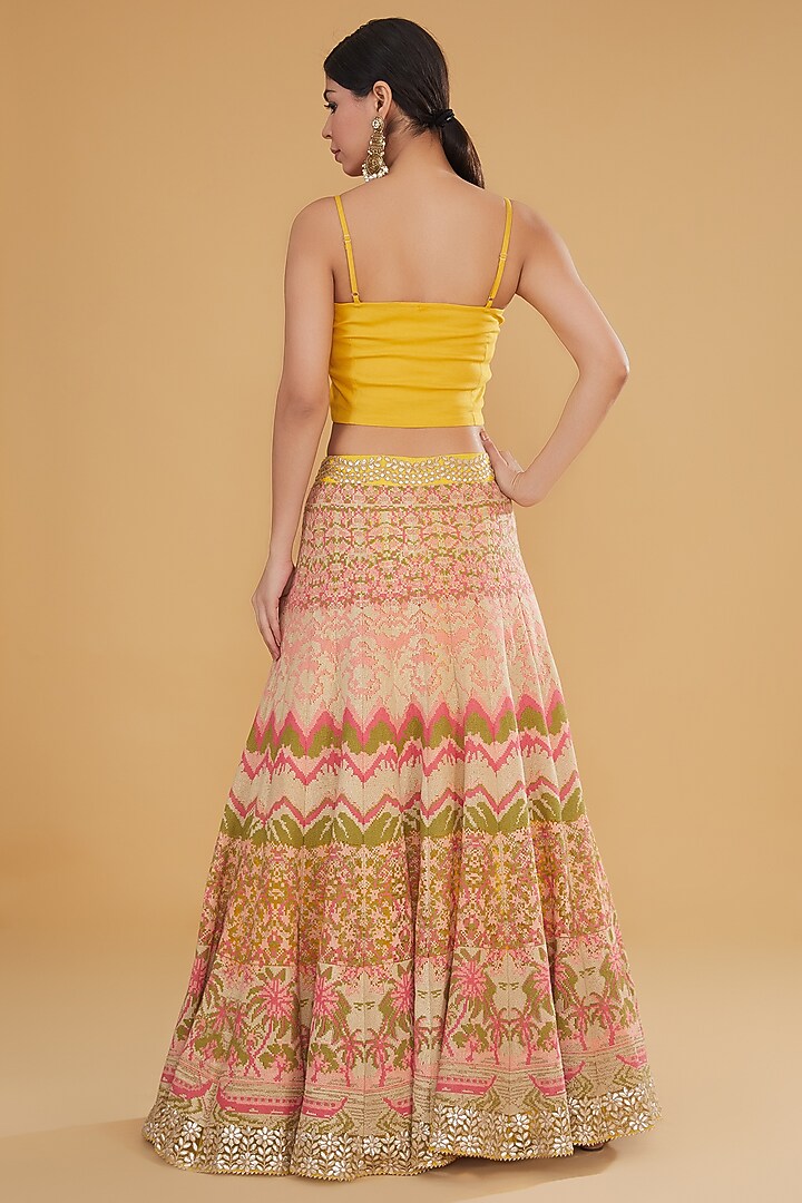 Multi-Colored Mesh Motif Cross-Stitched Embroidered Wedding Lehenga Set by Kavita Bhartia at Pernia's Pop Up Shop