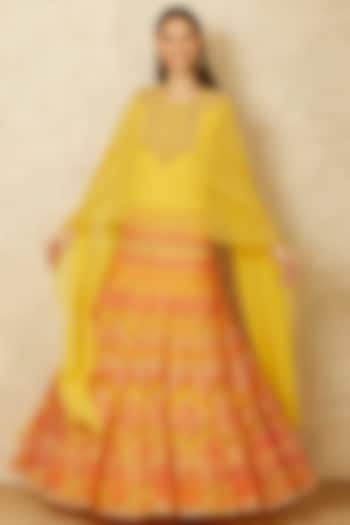 Yellow Embroidered Dress With Dupatta by Kavita Bhartia