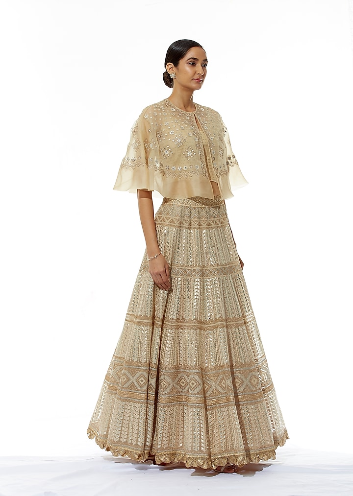 Beige Embroidered Skirt With Cape by Kavita Bhartia