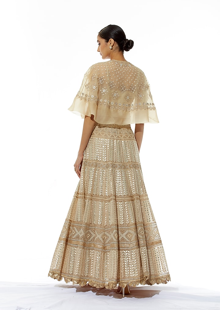 Beige Embroidered Skirt With Cape by Kavita Bhartia at Pernia's Pop Up Shop