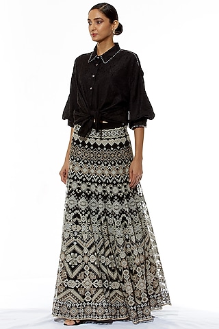 Black Embroidered Skirt Set by Kavita Bhartia