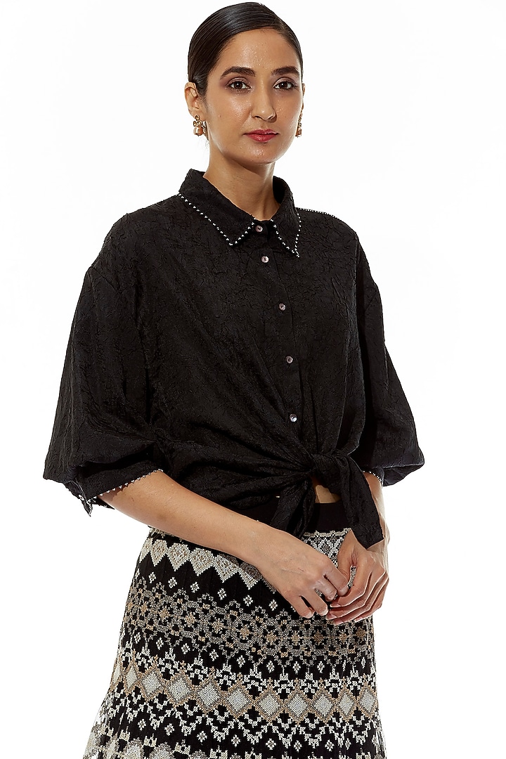 Black Embroidered Skirt Set by Kavita Bhartia at Pernia's Pop Up Shop