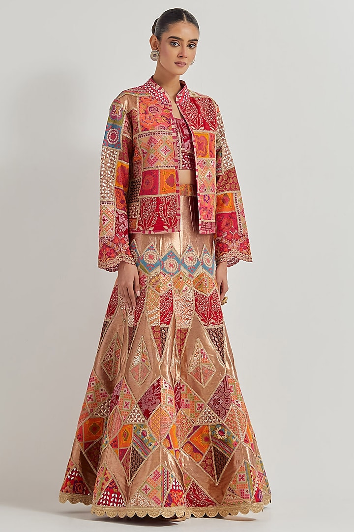 Multi-Colored Jacquard Tissue Embroidered Skirt Set by Kavita Bhartia at Pernia's Pop Up Shop